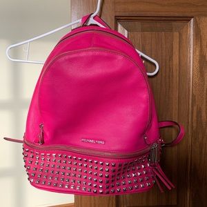 Michael Kors Hot Pink Studded Rhea Medium Backpack